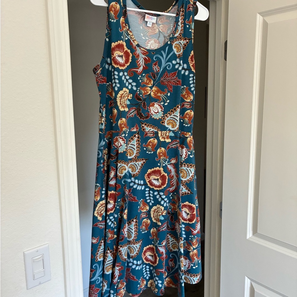 LuLaRoe Teal Floral Midi Dress